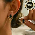Eleganti orecchini geometrici a doppio strato in acciaio inossidabile 304 oro e nero - Triangolo Invertito - Oro