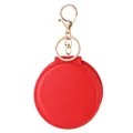 Red circular mini purse keychain with gold lobster clasp and fine stitching detail - Red