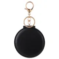 Specchio tascabile rotondo portatile in pelle PU nera con portachiavi dorato - Nero