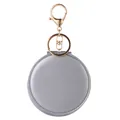Portachiavi specchio tondo grigio argento in PVC con trama in pelle e chiusura dorata - Argento