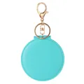 Portable lime green round folding makeup mirror with golden lobster clasp keychain - Pale Blue