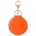 Portable orange PU leather foldable keychain mirror with golden metal clasp - Orange Red