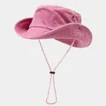Washed pink distressed wide-brim fishing hat with adjustable chin strap - One Size / Plain Solid Pink
