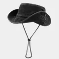 Vintage washed distressed outdoor sun hat with adjustable chin strap and side buttons - One Size / Plain Black