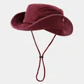 Premium burgundy washed cotton outdoor sun hat with wide brim and adjustable chin strap - One Size / Plain Wine Red