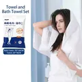 Soft disposable non-woven bath towel and hand towel set for travel and hotel use - Towel and Bath Towel Set / White Pearl Pattern