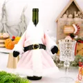 Festive pink Santa dress wine bottle cover sleeve for Christmas table decoration - Pink Gold Velvet Santa Suit Jacket Style