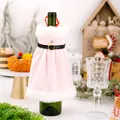Elegant pink Christmas dress wine bottle cover featuring white faux fur and a black belt - Pink Gold Velvet Tube Top Dress Style