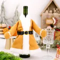 Festive ginger Christmas wine bottle cover in Santa dress style with white fur trim - Gingerbread Brown Gold Velvet Santa Suit Jacket Style
