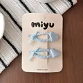 Barrettes à cheveux douces bleu clair avec cœur et nœud pour filles, lot de 2 pcs - Style pince BB cœur bleu clair