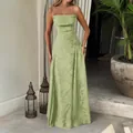 Élégante robe longue évasée vert sauge à bretelles spaghetti et motif floral pour femmes - XS / Vert clair