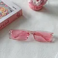 Trendy pink Y2K rectangle sunglasses with jelly color frame for a dopamine aesthetic look. - Pink 18-Pink Jelly Rectangle Style