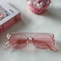 Trendy pink Y2K style rectangle sunglasses with jelly transparent frame and lenses - Pink 19-Pink Jelly Large Frame Rectangle Style