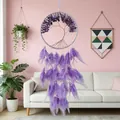 Handmade purple tree of life dreamcatcher with amethyst stones and soft feathers - MS9185N Purple