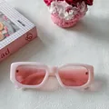Stylish pink Y2K rectangle sunglasses featuring jelly frames and vibrant tinted lenses - Pink 21-Light Pink Jelly Rectangle with Deep Pink Lenses