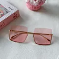 Trendy Y2K style square sunglasses featuring pink gradient lenses and gold metal frame - Pink 23-Gold Metal Frame Square Gradient Pink Style