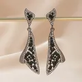 Vintage ethnic style gunmetal alloy drop earrings with black stones and clear rhinestones - Irregular Teardrop Earrings (Gun Black)