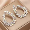 Elegant silver-tone alloy earrings with marquise and round iridescent rhinestones - Waterdrop Ear Clips (Iridescent Silver)