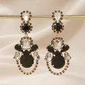 Vintage ethnic style drop earrings with black and clear rhinestones in gold setting - Exaggerated Waterdrop (Gun Black)