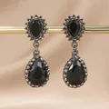 Vintage gun black teardrop earrings featuring black stones and rhinestone accents - Waterdrop Earrings (Gun Black)