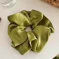 Large French style satin hair scrunchie in olive green for elegant bun hairstyles - Oversized / Olive Green (Jacquard Satin)