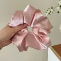 Elegant oversized pink satin scrunchie featuring a delicate floral jacquard texture - Oversized / Cherry Pink (Jacquard Satin)