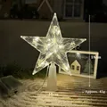 Transparent LED lighted five-point star Christmas tree topper with dimensions - 15cm Striped Warm Light (2-Cell Battery Box)
