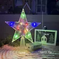 Festive glowing transparent Christmas tree topper star with colorful LED lights decoration - 15cm Striped Multicolor Light (2-Cell Battery Box)