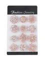 12er-Set roségoldene Blumen- und Schneeflocken-Broschen mit weißen Strasssteinen auf Karte - Roségoldton Weiß Strass Stil (KZ002-05)