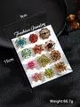Set of 12 vintage flower crystal brooches with multicolor rhinestones on card - Antique Gold Colorful Rhinestone Style (KZ002-06)