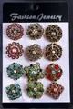 Set of 12 vintage alloy flower brooches with colorful rhinestones on display card - Antique Gold Colorful Rhinestone Geometric Style (KZ071-2)