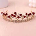 Elegant gold bridal tiara featuring red roses, white pearls, and sparkling crystals - Red Flower Crown