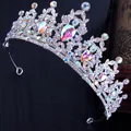Silver bridal tiara with colorful drop-shaped rhinestones and floral crystal pattern - Silver and AB Color