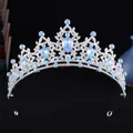 Silver bridal tiara headband with sparkling light blue teardrop crystals for girls - Silver and Blue Opal