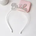 Silver bridal headband with Bride script lettering and sparkling crystal rhinestones - Bride Style White K Gold