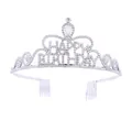 Silver Happy Birthday crown tiara with sparkling rhinestones and hair combs - Happy Birthday Silver White