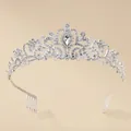 Sparkling silver crystal bridal tiara with water drop rhinestone and side hair combs - Style 17 Silver White