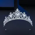 Sparkling silver crystal bridal tiara for weddings with elegant rhinestone floral patterns - Style 14 Silver White