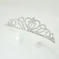 Silver bridal crown tiara featuring heart motifs and sparkling crystal rhinestones - Style 6 Silver White