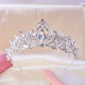 Elegant silver wedding crown with sparkling crystals and teardrop rhinestone centerpiece - Style 3 Silver White