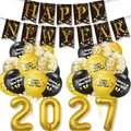Set decorazioni festa Capodanno 2027 con palloncini oro e neri e striscione - Set B (Banner + 18 Palloncini + Palloncini in Alluminio 2026 da 32 Pollici)