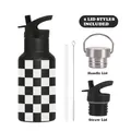 Geblokte rvs sportfles van 350 ml met rietje en twee verschillende doppen inbegrepen - 350ml / Zwart 10A (Nieuwe Kleur Pre-order)