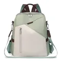 Detail of the mint green and cream patchwork backpack with water-resistant fabric - Green