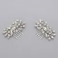 Handmade silver bridal hair combs featuring elegant rhinestone leaf and flower motifs - Silver Luxury Rhinestone Comb Hs-j6972s