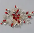 Handmade bridal hair comb with red and clear crystals in a floral leaf design - Red Photo Shoot Hair Comb Hs-j6435ghred