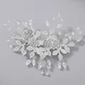 Elegant silver bridal hair comb with rhinestones and white flowers for weddings - Silver Floral Handmade Hair Clip Hs-j6505s