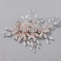 Handmade rose gold bridal hair comb with elegant crystal rhinestone flowers and leaves. - Rose Gold Floral Handmade Hair Clip Hs-j6505rg