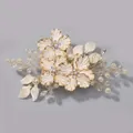 Handmade bridal hair comb featuring cream flowers with rhinestones and white pearls - Gold Flower Handmade Hair Clip Hs-j6982g