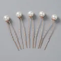 Set of five rose gold U-shaped hair pins with elegant faux pearl tops for buns. - Rose Gold Simple Pearl Hair Pin Set (HS-J6591G)