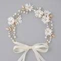 Handmade bridal flower headband with pearls and rhinestones. - Gold Mori Girl Floral Hairband Hs-j6365